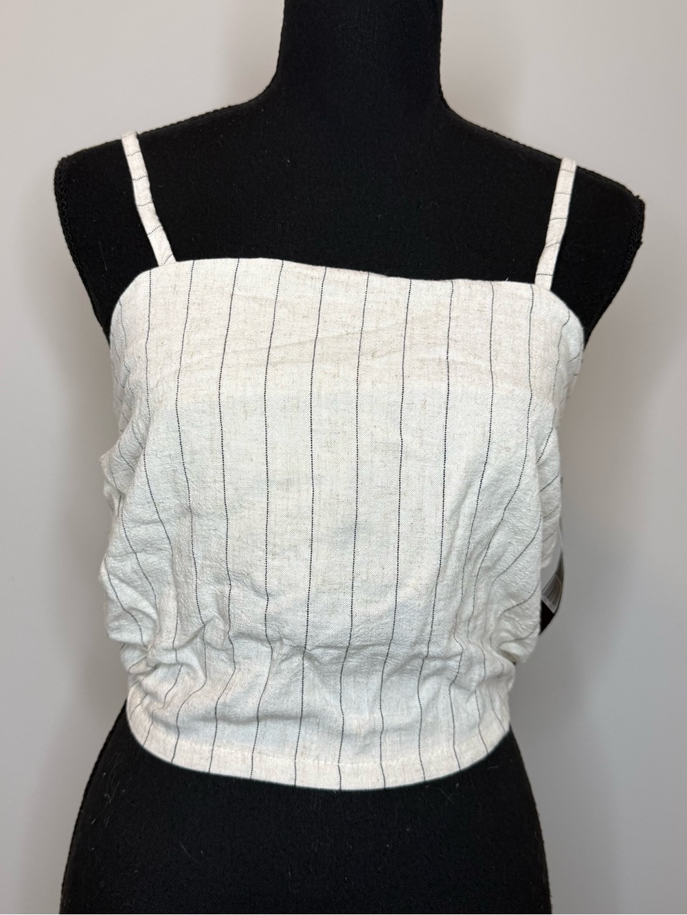 Striped White Linen-Blend Cami Top